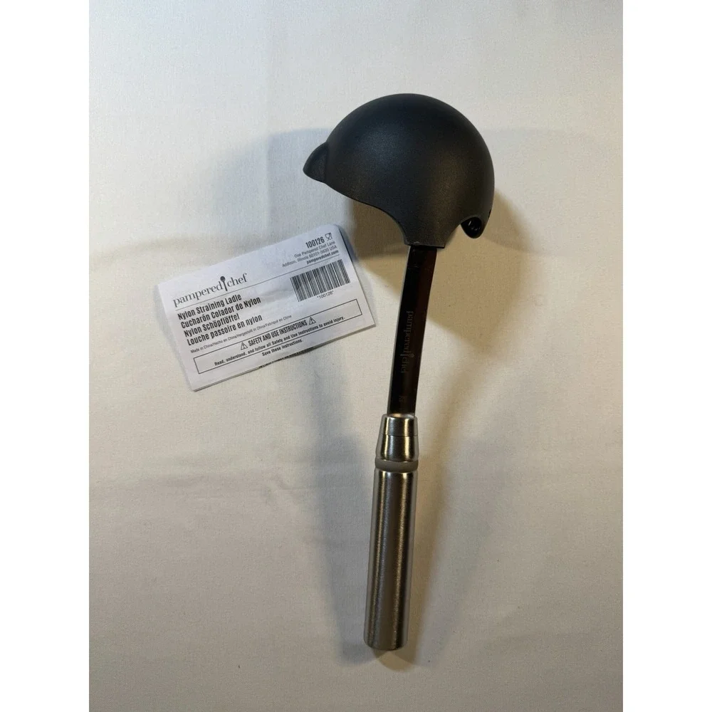 Pampered Chef Nylon Straining Ladle #100126 No Roll Steel Handle‎ 12-1/2